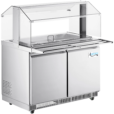 48quot; Refrigerated Salad Bar Cold Food Table Sneeze Guard Pan Cover Tray Slide $4489.10