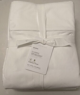 POTTERY BARN CLASSIC 400 TC PERCALE Queen SHEET SET IN WHITE NEW $84.00
