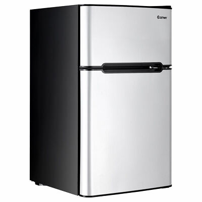 Costway Stainless Steel Refrigerator Freezer Cooler Fridge 3.2 cu ft. Unit Grey $249.49