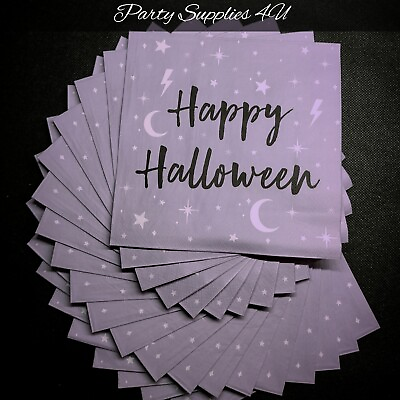 #ad 20pk Happy Halloween Lilac Paper Napkins Party Food Table Tissue Moon Purple GBP 2.89