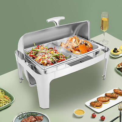 #ad Roll Top Full Size 9.54Qt.Buffet Chafer Chafing Food Dish Set Stainless Steel $106.73