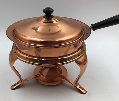 #ad Copper Chafing Dish Vtg. 4 Pieces Aluminum Lined Black Handle 1960s Japan $64.00