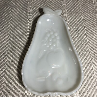 Vintage Milk Glass Pear Shaped Vintage Dish Jewelry Relish Trinket Tray $22.34