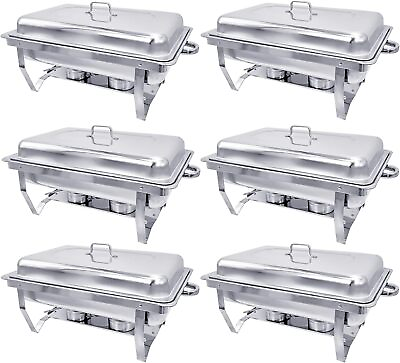 #ad 6PCS 8QT Stainless Steel Chafing Dish Buffet Trays Chafer Dish Set Warmer Party $140.58