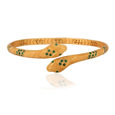 Natural Emerald Studded Double Mouth Adjustable Snake Bangle Bracelet For Lover $94.99