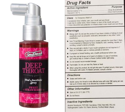 GoodHead Strawberry Deep Throat Flavored Mouth Spray Oral Sex Anesthetic Numbing $16.28