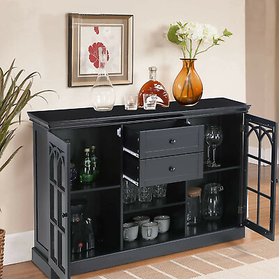 Sideboard Buffet Storage Cabinet with 2 Glass Doors Modern Farmhouse Entryway $239.99