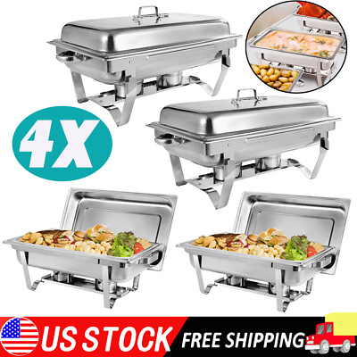 8 Qt.Stainless Steel Rectangular 4 Pakcs Buffet Trays Chafer Chafing Dish Warmer $130.24