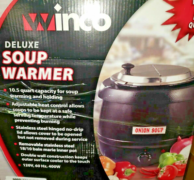 Winco Electric Soup Warmer STAINLESS STEEL 10.5 Quart POT Adjustable heater $159.32