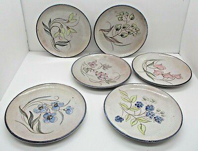 6 Floral Motif Pottery Plates Stamped quot;EHquot; $17.99