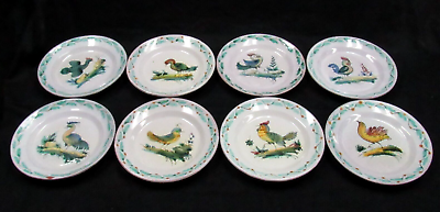 Vintage Vanro Hand Painted Pottery Plates 8quot; M100 Different Birds Set of 8 Italy $50.00