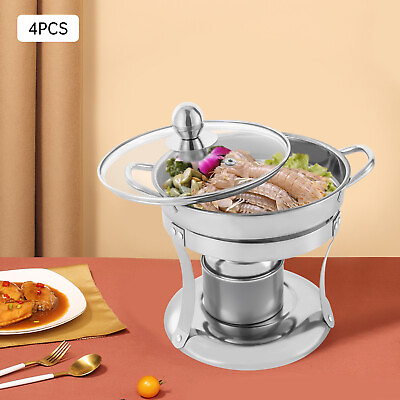 #ad 4 Pack Chafing Dish Set Round Stainless Steel Buffet Serving Chafer Food Warmer $77.71