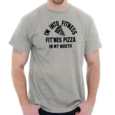 Fitness Pizza In My Mouth Funny Gift Gym Womens or Mens Crewneck T Shirt Tee $19.99